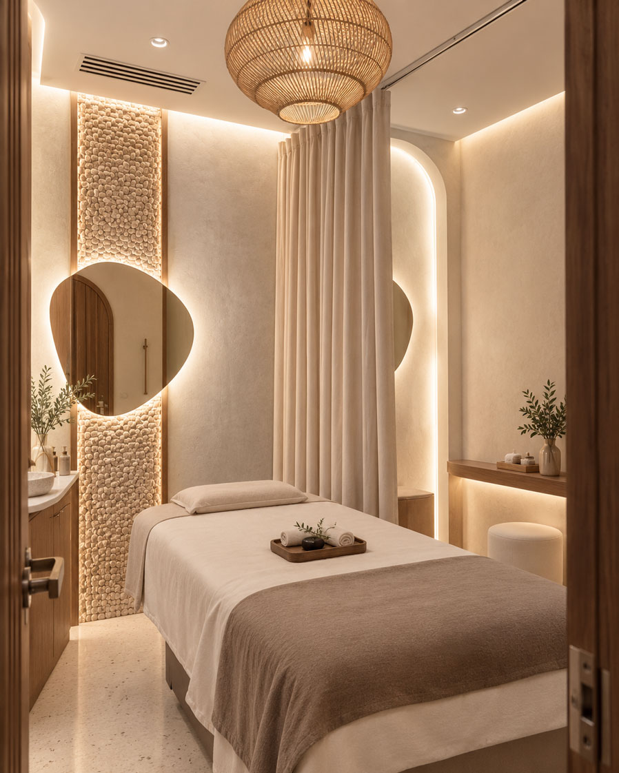 Bright warm modern Bioessence clinic detail
